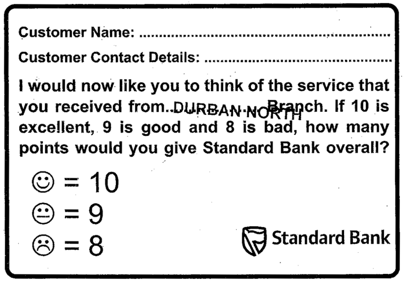 Survey conducted by Standard Bank showing biased scoring scheme.