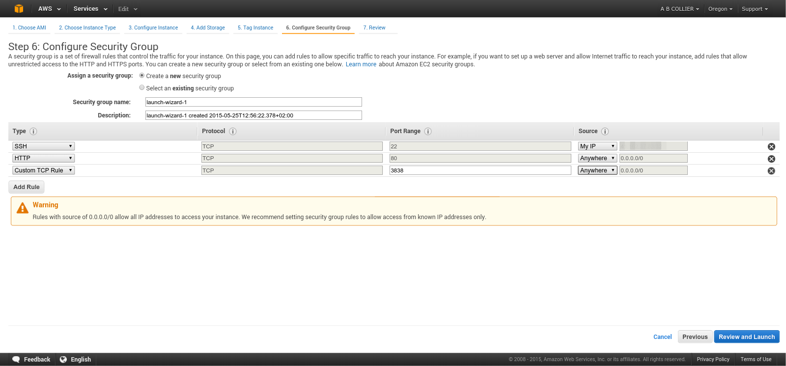 Configure a Security Group.