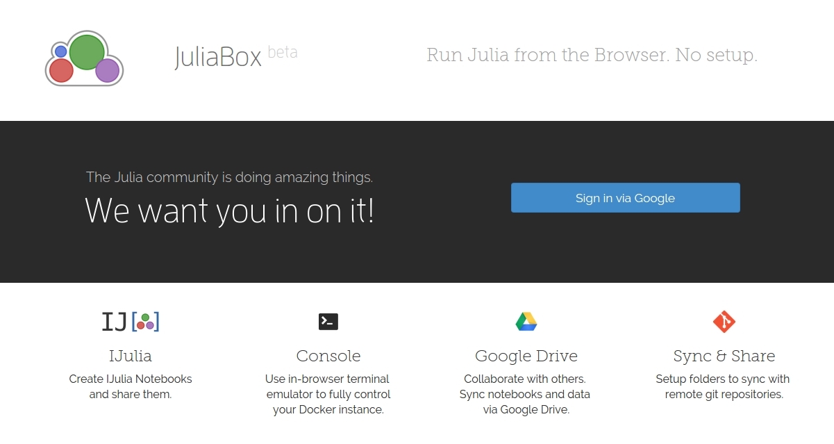 The login page on JuliaBox.