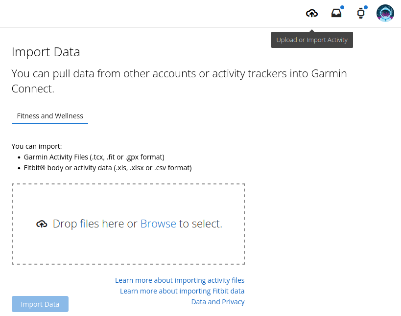 Importing GPS data via Garmin ANT.