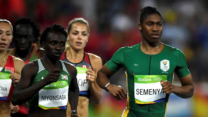 Lead runners in the ladies 800 metre race at the Rio Olympic Games.
