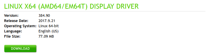 Details of selected NVIDIA driver.