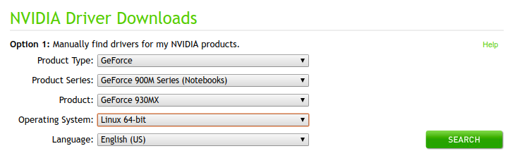 Choosing which NVIDIA driver to download.