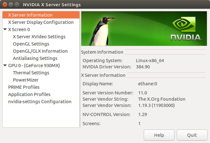 The NVIDIA settings dialog.