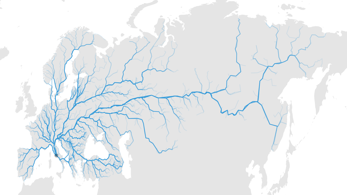 Map showing optimal routes from major cities in Europe and Asia to Rome.