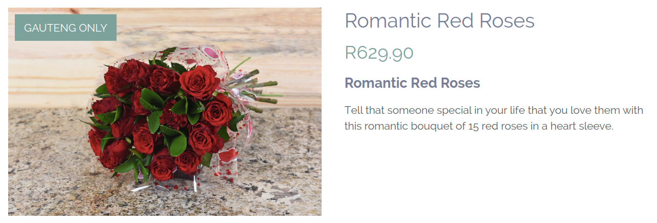 Romantic red roses for sale in Gauteng only.