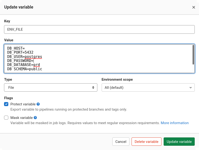 Defining a file environment variable on GitLab.