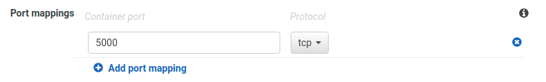 Adding a port mapping to an ECS task definition.