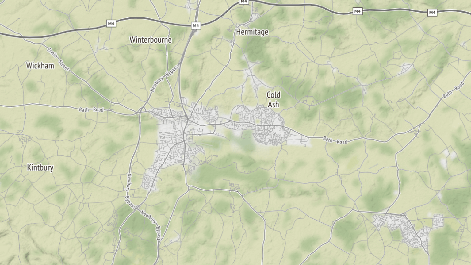 A map of West Berkshire, centred on Thatcham.