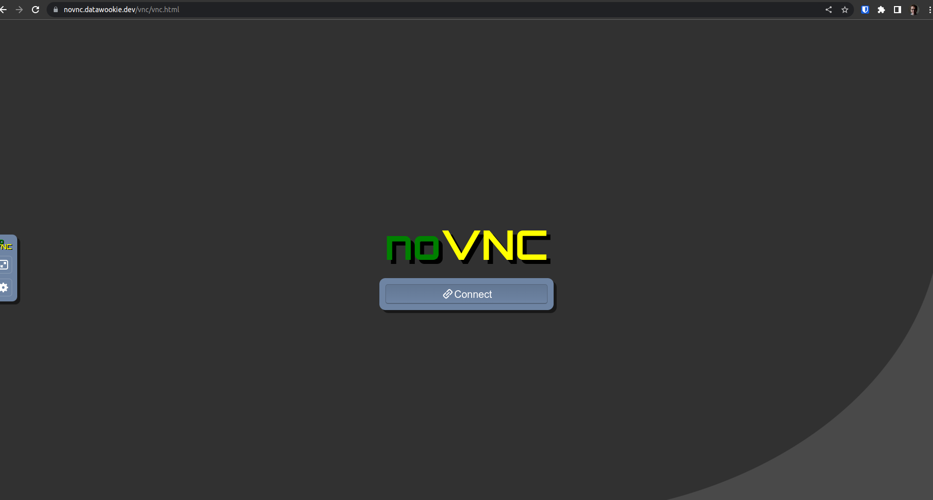 noVNC in browser showing Connect button.