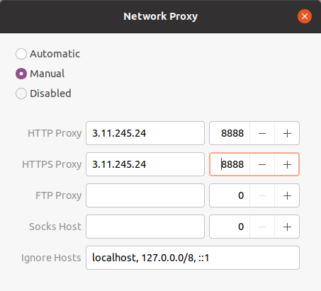 Manually configuring the proxy in a browser.