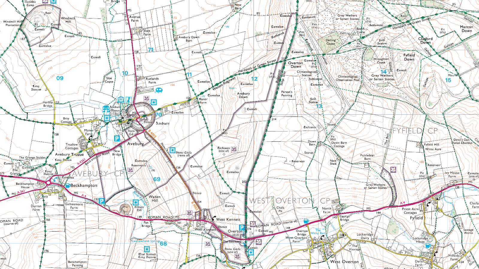 Topographic map of vicinity of Avebury