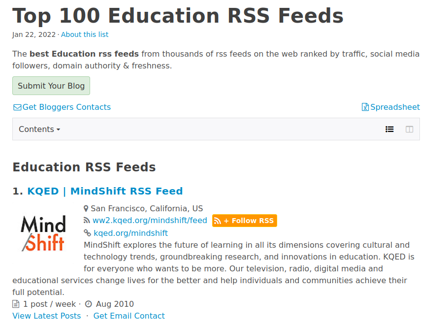 Education RSS feeds