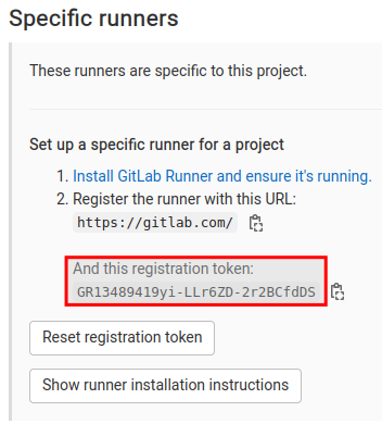 Find registration token in GitLab project or group settings.