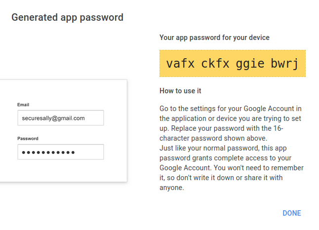 Accessing the application password.