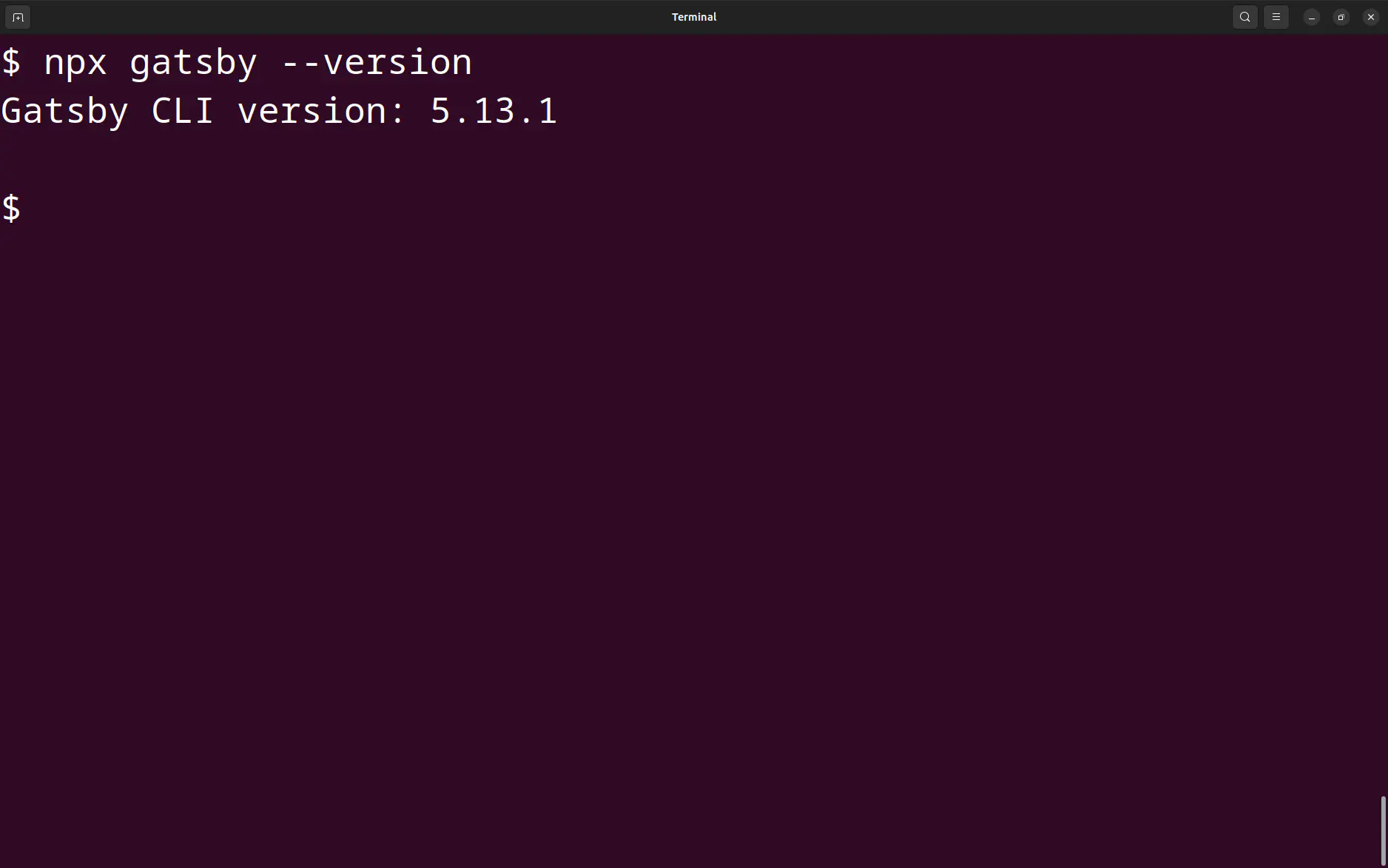 Terminal window showing npx gatsby --version command.