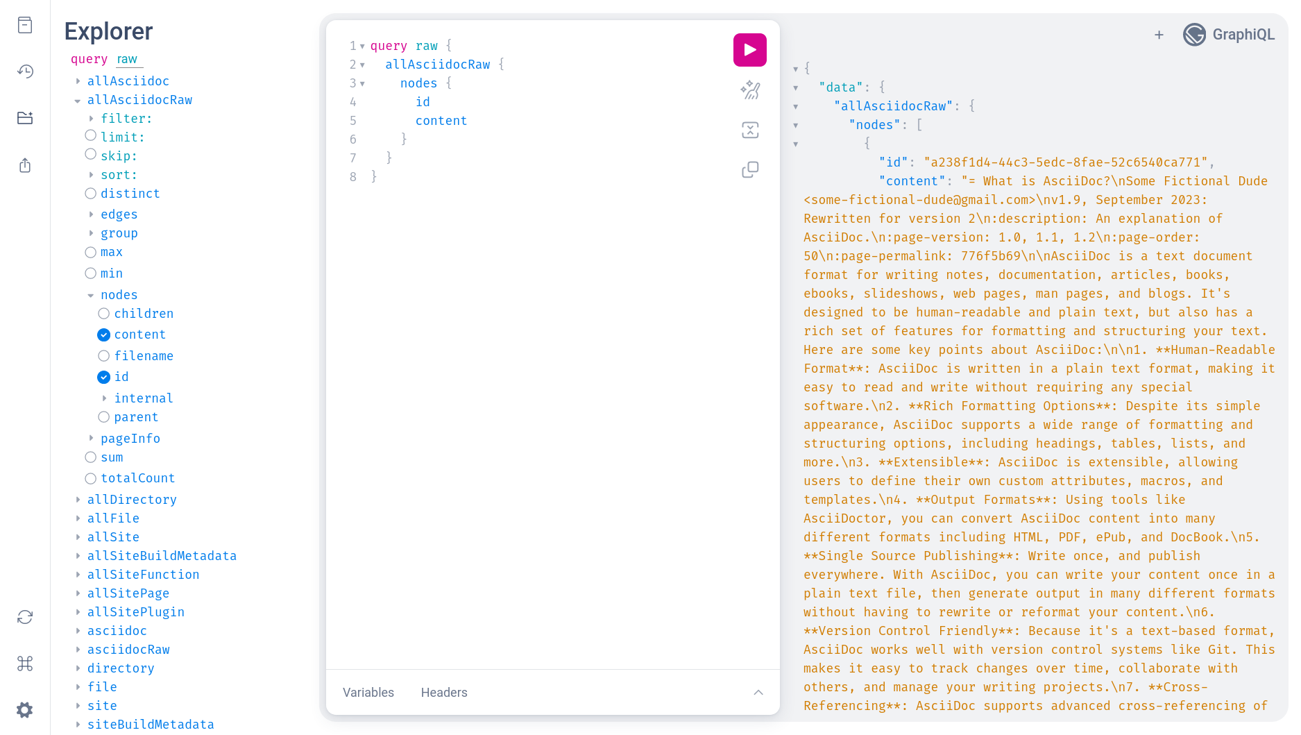 GraphQL Explorer showing two new sections added to schema.