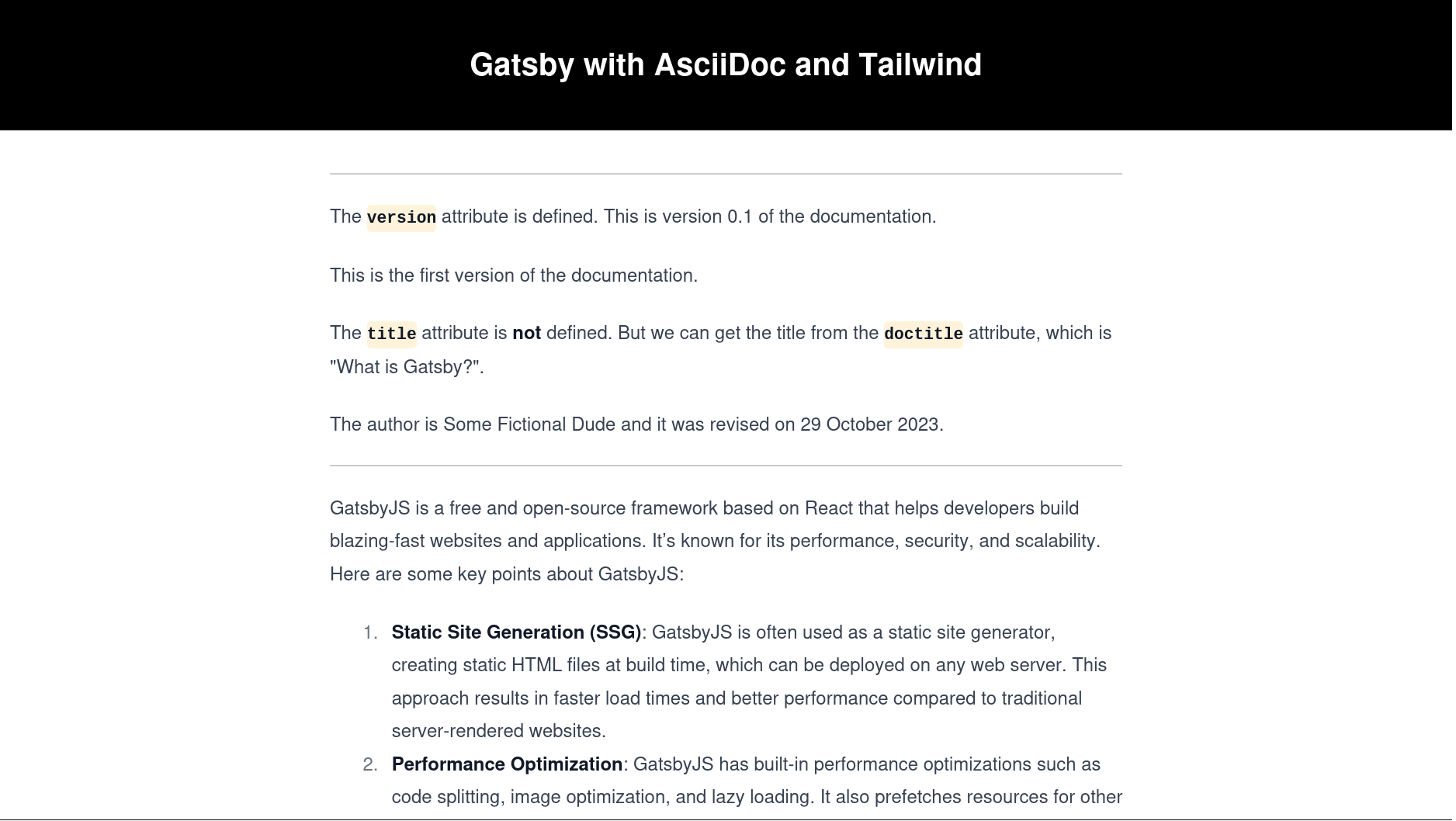 'What is Gatsby?' page for first version of the documentation.