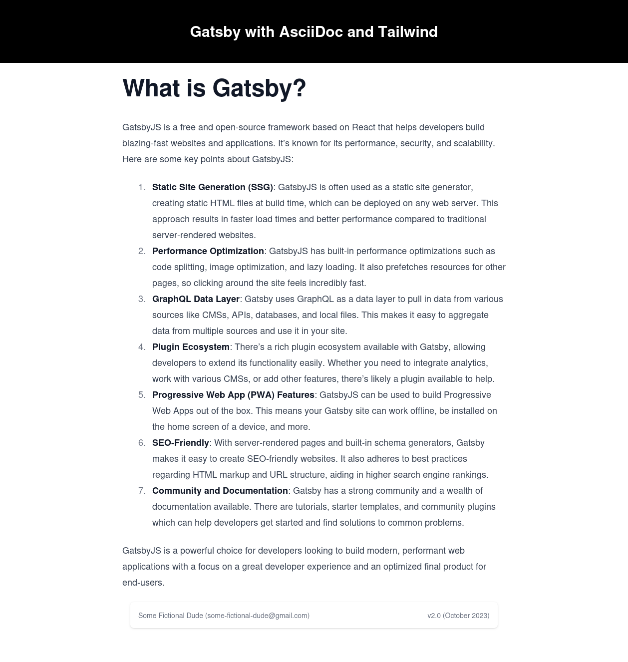 Gatsby test site 'What is Gatsby?' page.