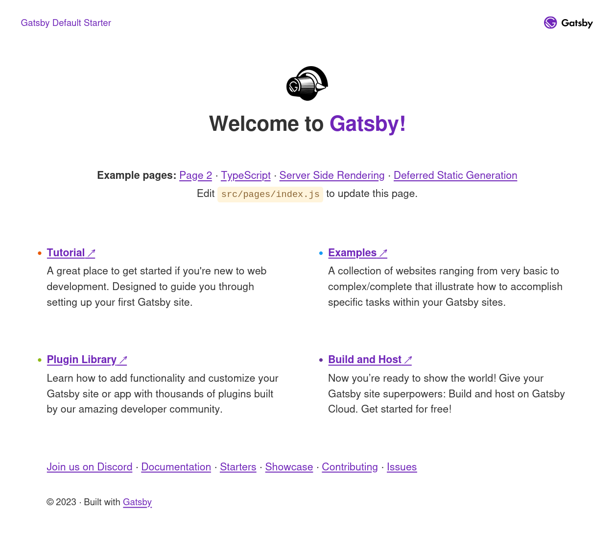 Gatsby starter project landing page.