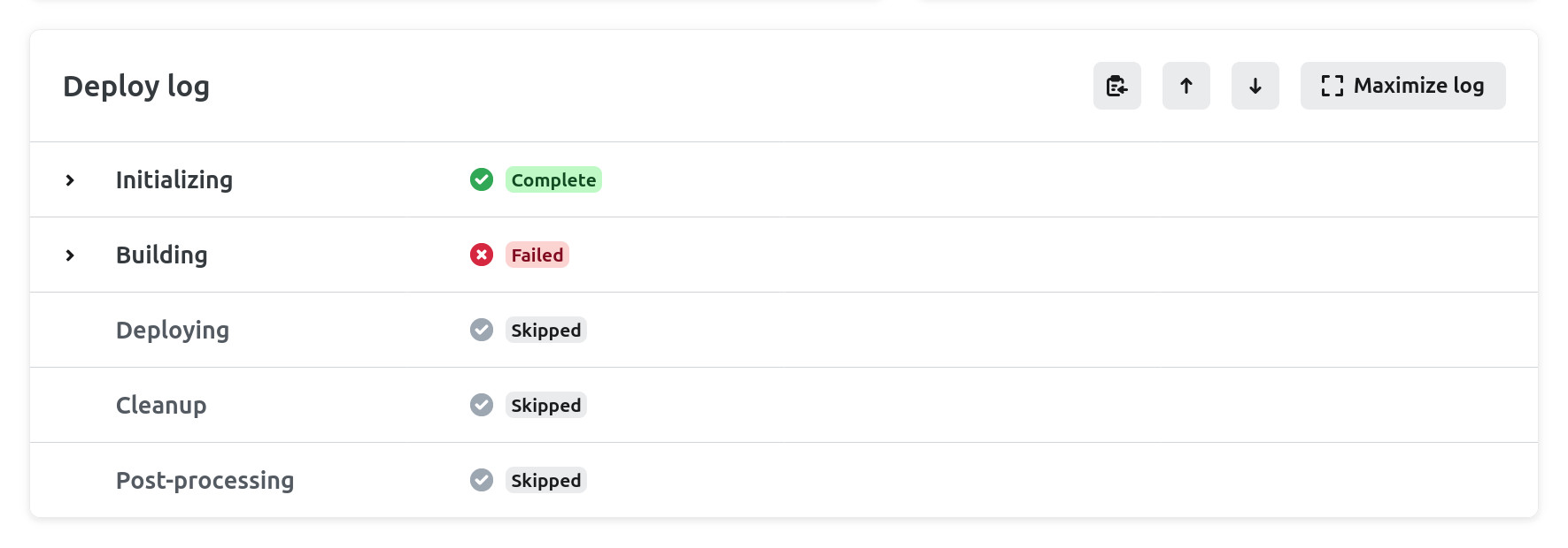 Netlify deploy log showing a failed build.