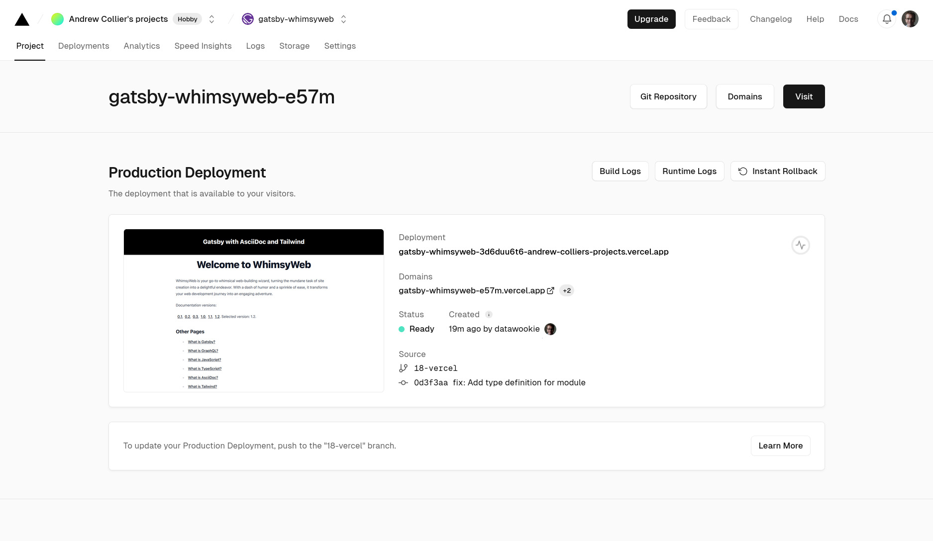 Configure project on Vercel.