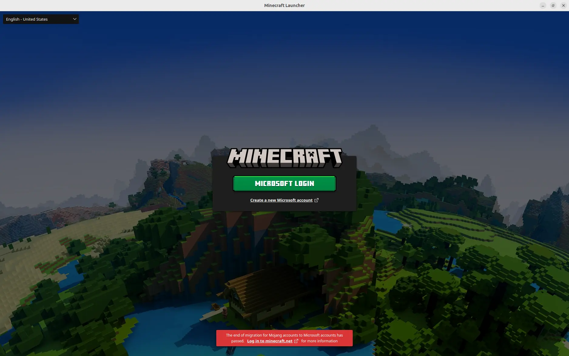 Minecraft showing Microsoft Login button.