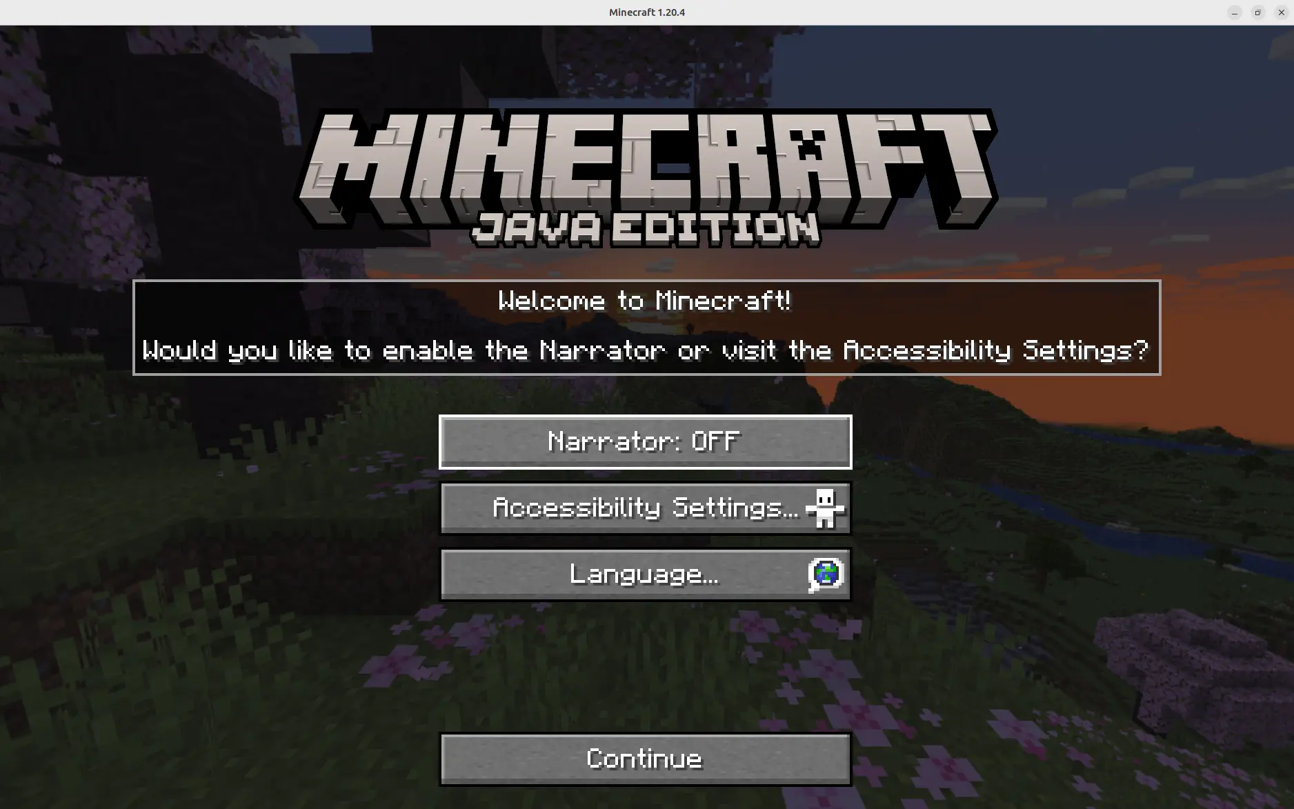 Minecraft Java Edition showing option to enable narrator.