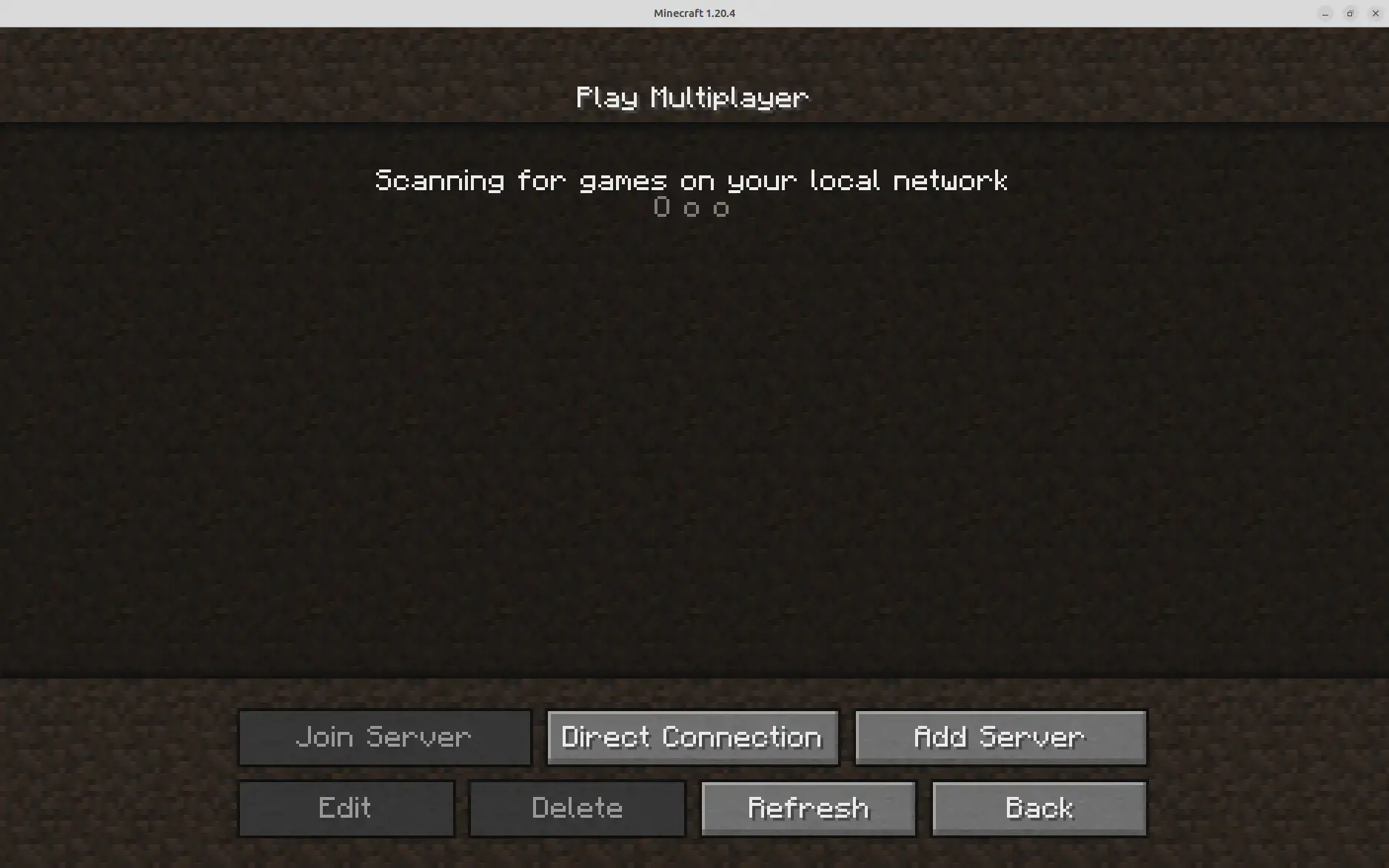 Minecraft Java Edition scanning for games on local network.