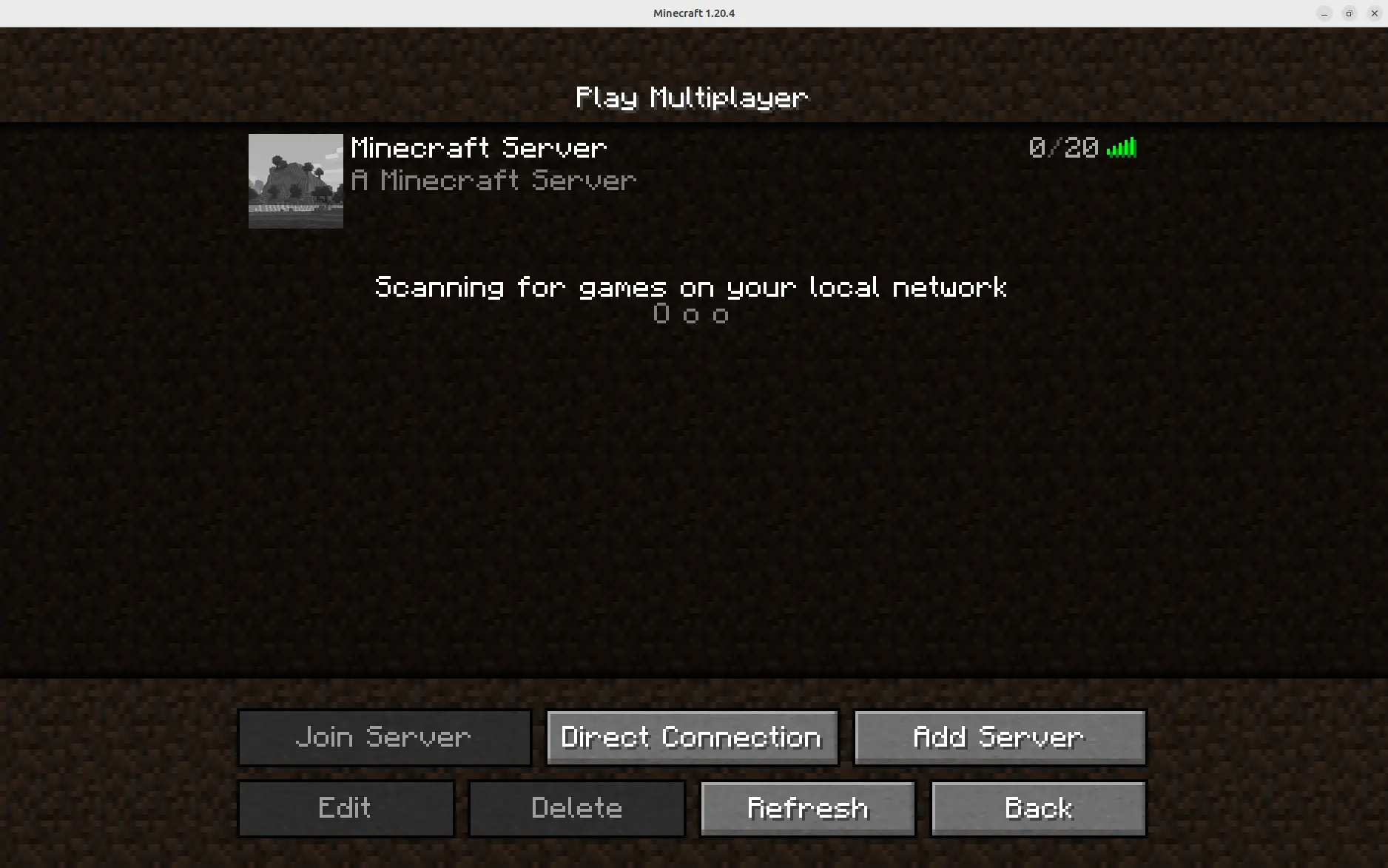 Minecraft Java Edition showing available servers.