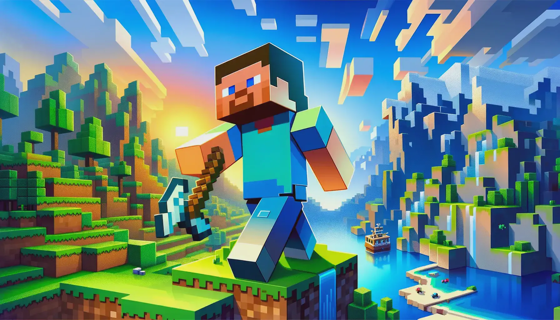 A Minecraft scene with a large character in the foreground.