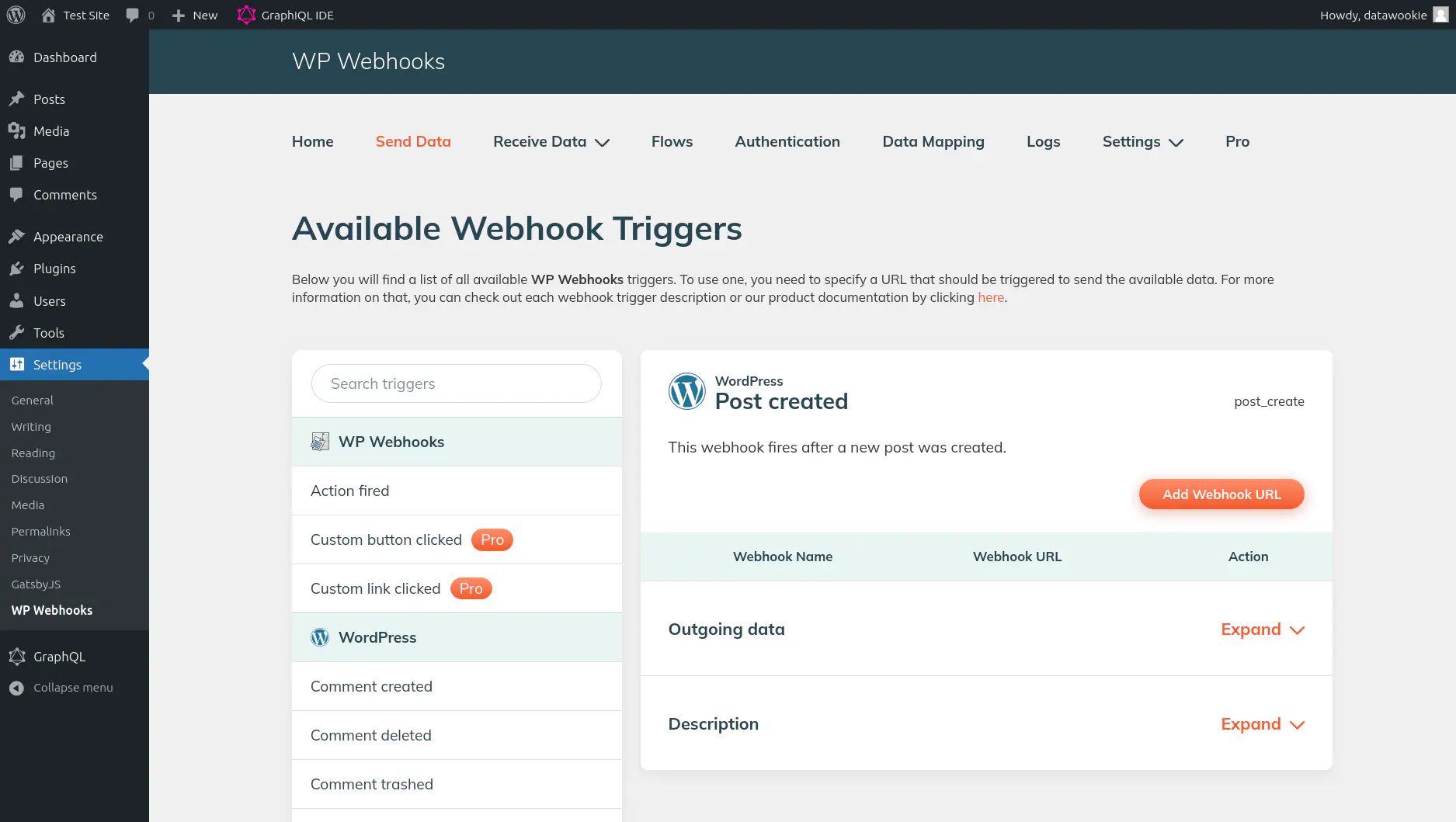 Post created triggers for the WP Webhooks plugin.