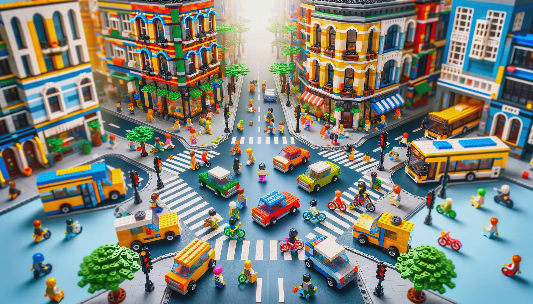 Traffic in a LEGO landscape.