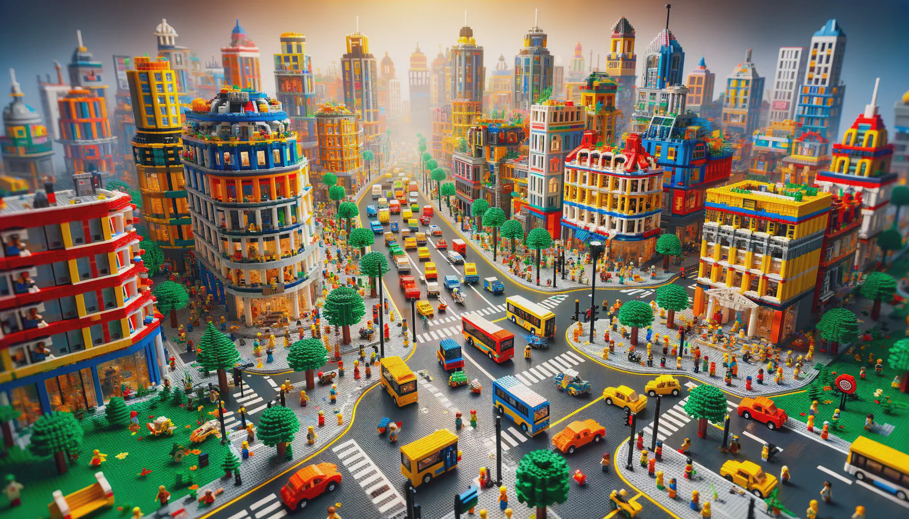 Traffic in a LEGO landscape.
