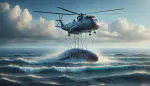 A helicopter lowering a whale into the ocean.