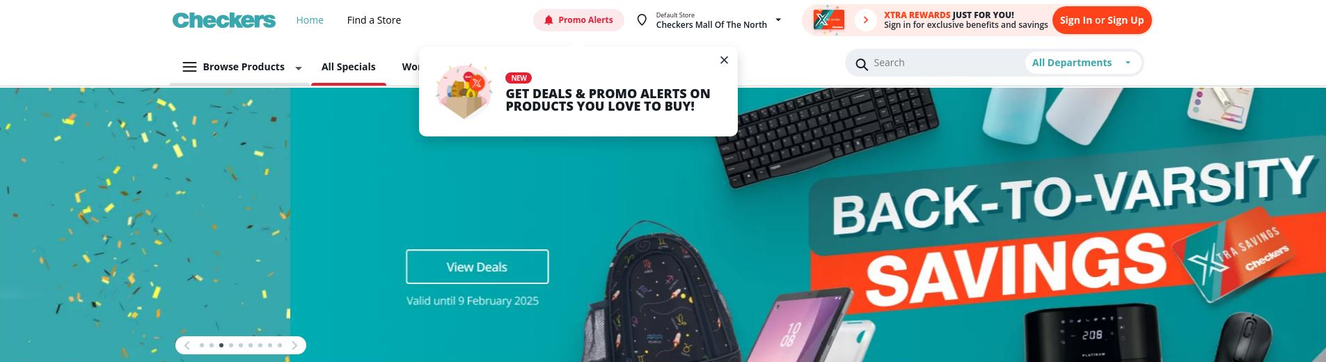 Checkers landing page with default store selected.