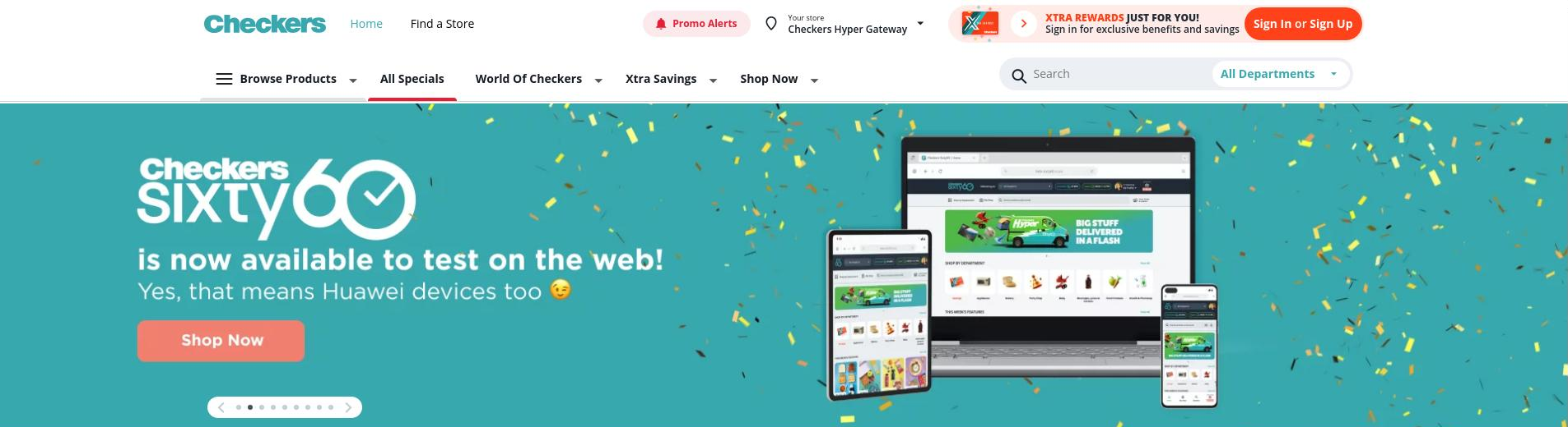 Checkers landing page with specific store selected.