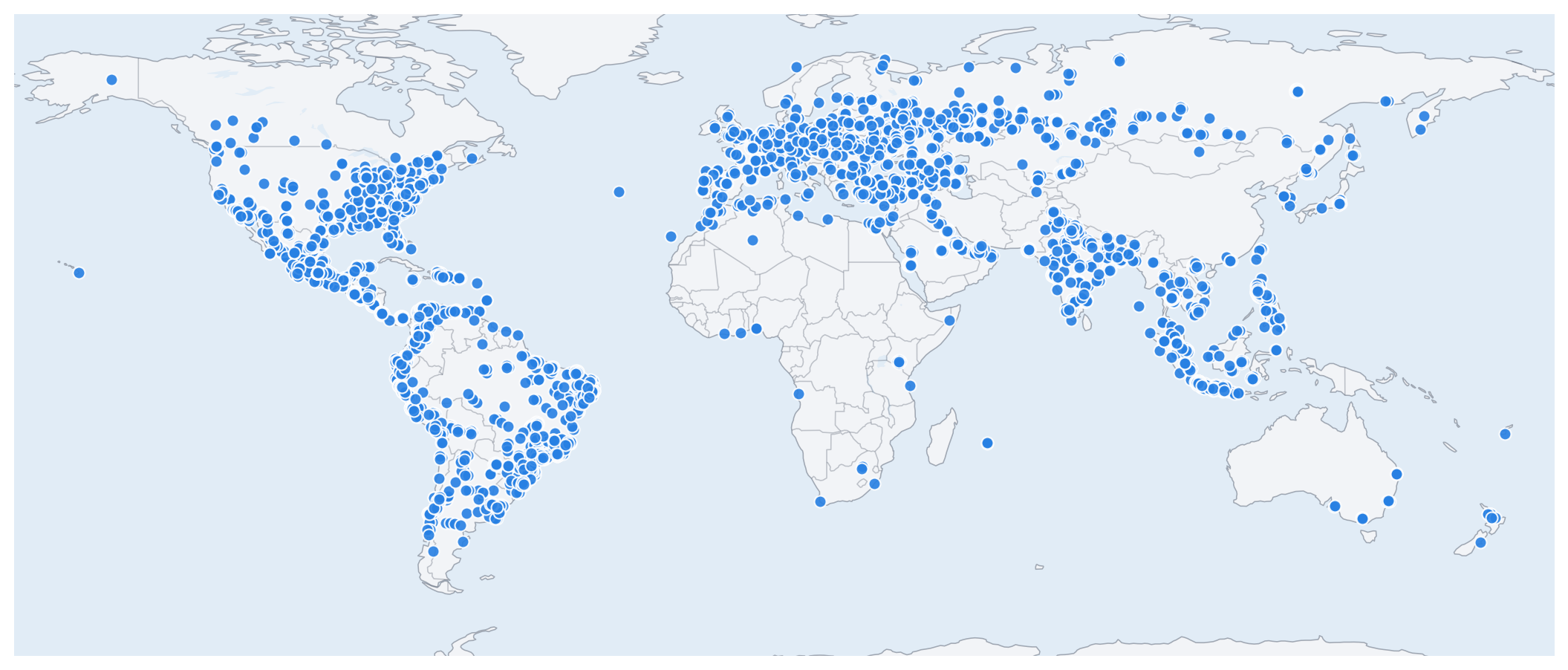 World map showing sampled Geonode proxy exit locations as points across North America, Europe, Africa, Asia and Oceania.