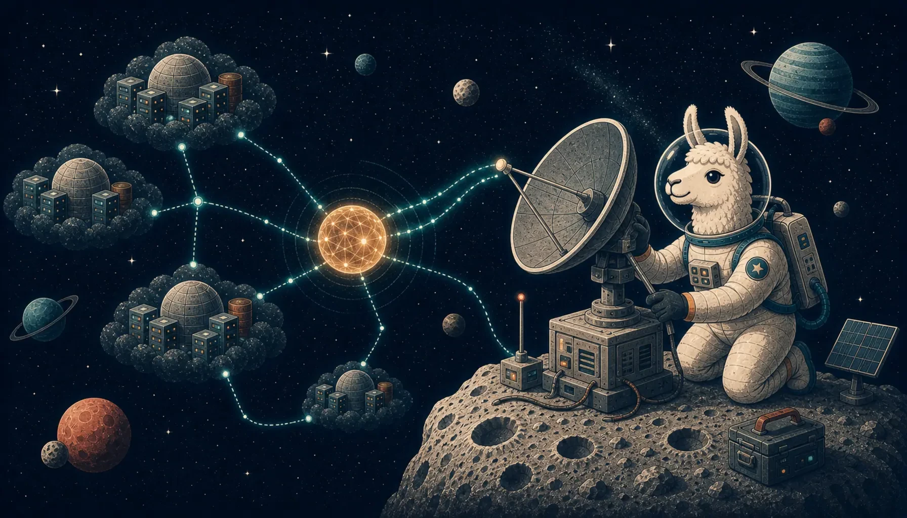 Llama astronaut interacting with Ollama Cloud.