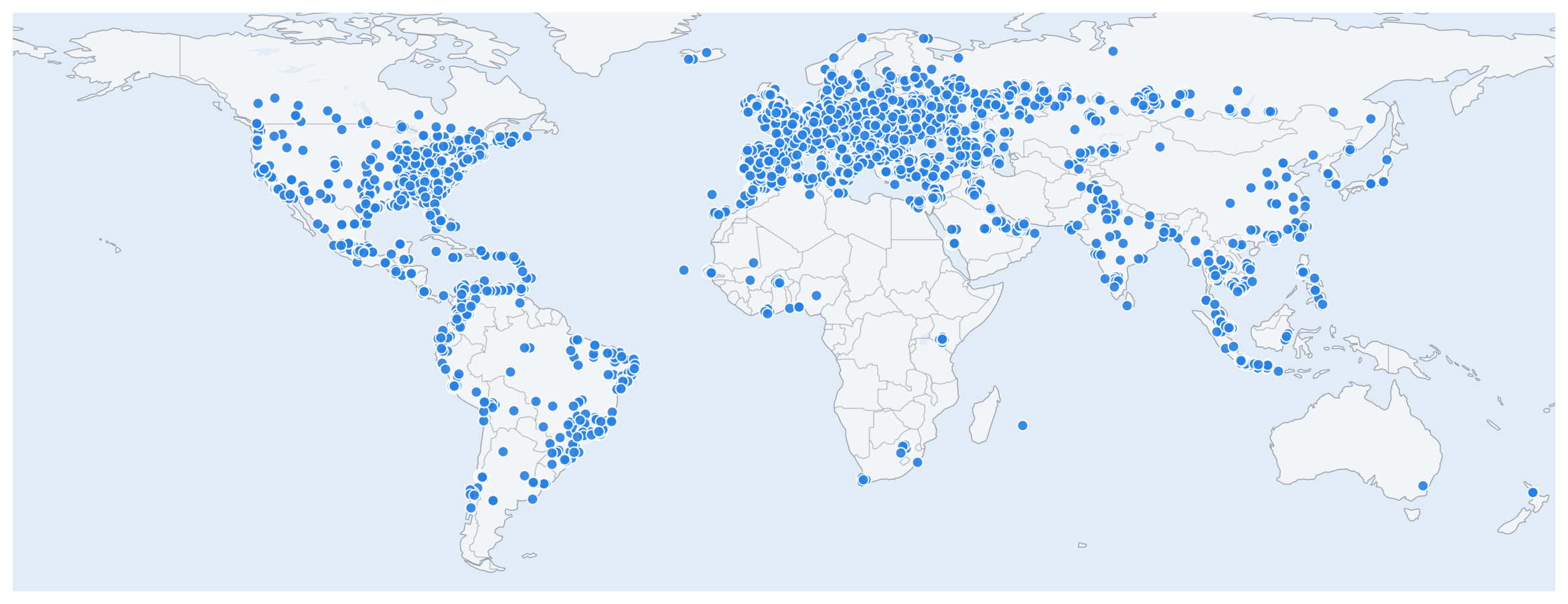 World map showing sampled Byteful proxy exit points.