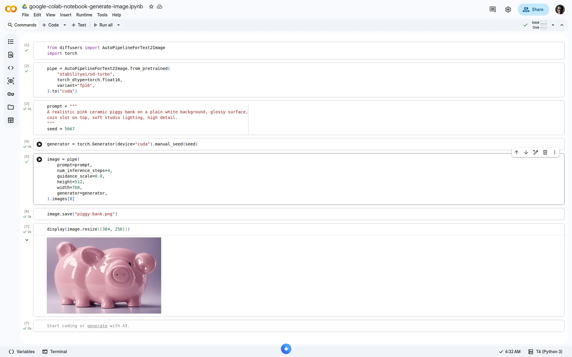 Generate an image from a notebook in Google Colab.