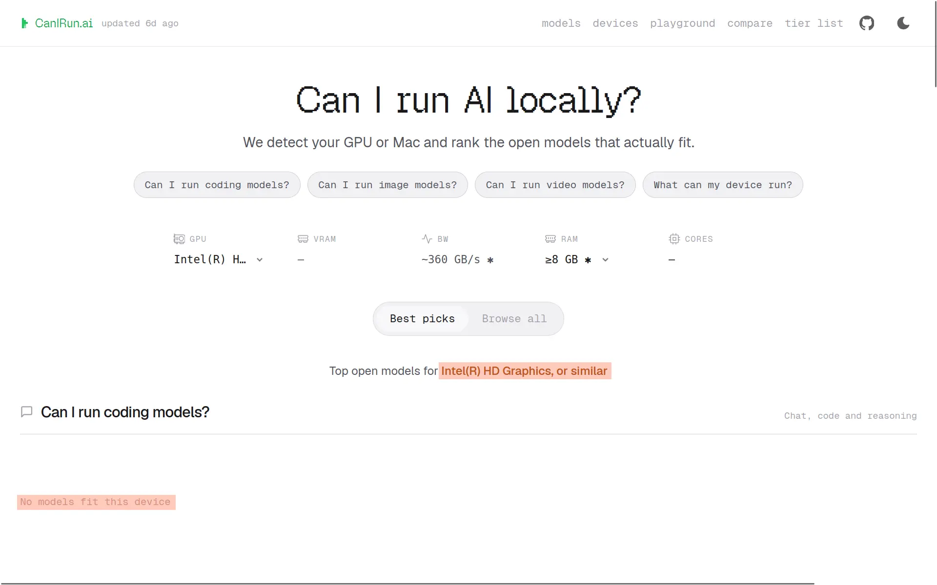 CanIRun.ai doesn’t find any models that will run on my Intel iGPU.