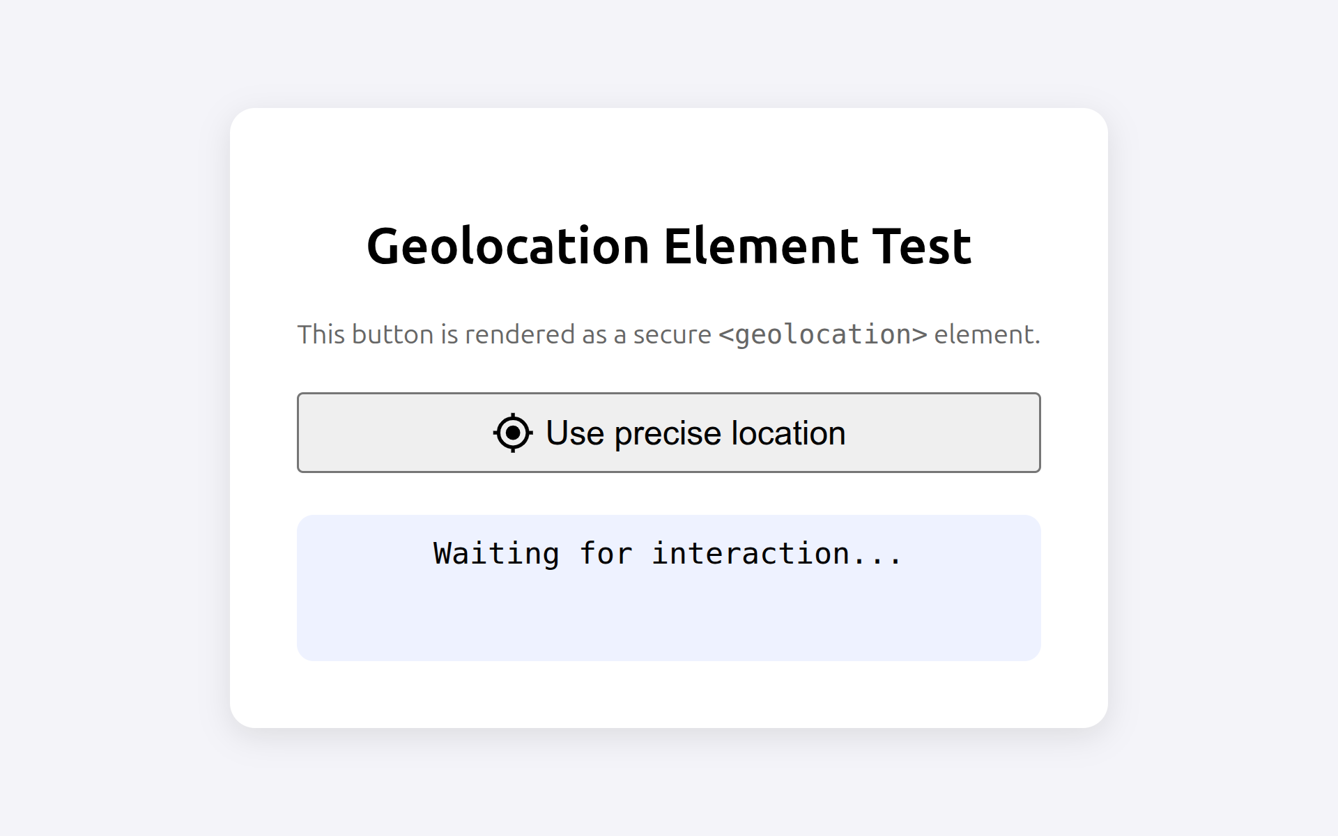 A <geolocation> button waiting to be pressed.