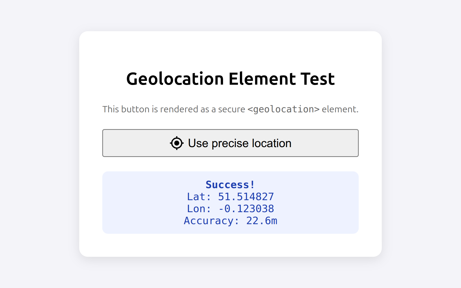 A <geolocation> button with current location.